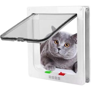 Chatière pour chien - 4 voies - Porte pour animal domestique - Installation facile - Pour chat, chaton, petit chien - 19,8 x 19 x 5,5 cm - Blanc