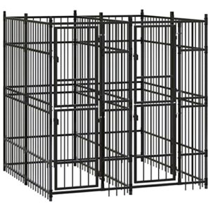 Chenil d'Extérieur pour Chiens Acier 3,69 m² Cage Niche Enclos Chiots