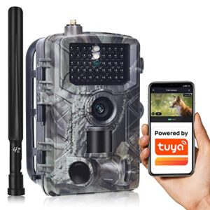 RecorCam 4G/LTE TUYA Serveur Cloud 2K 30MP App Caméra de Chasse, Caméra de Surveillance Prise en Charge de La Vidéo en Temps Réel, Vision Nocturne Infrarouge Invisible Angle de détection de 120° 3×PIR