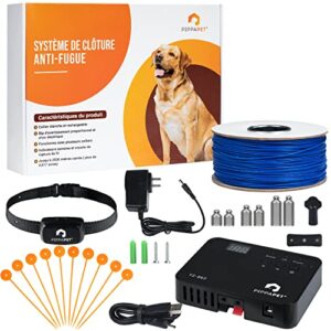 PippaPet - Clôture Anti-Fugue et Collier pour Chien - Barrière électrique extérieure avec Fil enterré - pour Jardin, Parc, enclos - Kit : boitier, câble 200 m, Collier, piquets