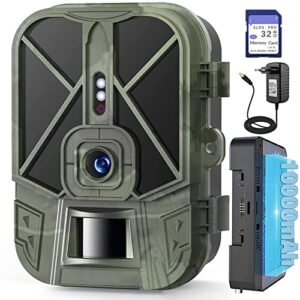VanBangTec Caméra de Chasse 50MP 4K, Batterie Lithium Rechargeable de 10000 mAh, No Glow Vision Nocturne Infrarouge Détecteur de Movement, Étanche IP66 Écran ACL de 2,4 Pouces avec Carte SD 32 Go
