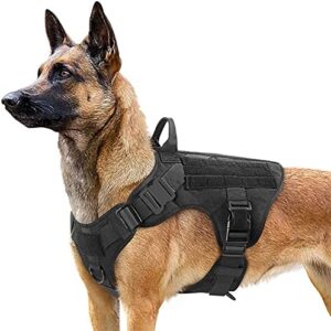 rabbitgoo Harnais Tactiques pour Chien M Noir, Gilets à Anneaux pour Chiens de Travail Militaires d’Entraînement sans Tension, avec Pinces à Sangle pour Randonnées et Chasse