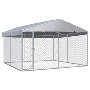 Festnight Chenil Polyvalent Chenil Extérieur avec Toit pour Chiens 3,8x3,8x2,4 m