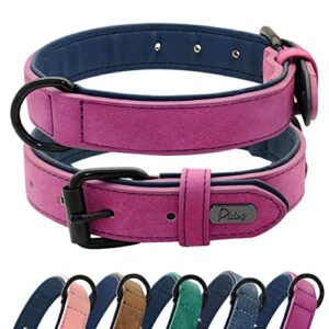 Didog Collier pour Chien en Cuir Rembourré Doux, Collier pour Chien en Cuir Respirant et Robuste avec Boucle Réglable en Métal Antirouille pour Petits Moyens Grands Chiens, Violet, L