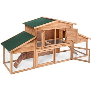 TecTake 403226 Poulailler pour Poules Lapins extérieur en Bois, avec Parc au Sol spacieux sans Fond et 2 Tiroirs à déjection, 4 Portes verrouillables