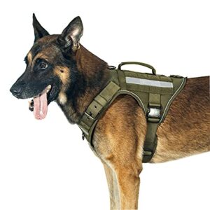 OneTigris Fire Tanker Harnais Tactique pour Chien 3 poignées Heavy Duty avec Boucles métalliques et Bandes réfléchissantes (XL, Ranger Vert)