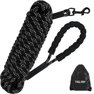 Taglory Longe pour Chien 10m, Long Laisse Chien Corde avec Poignée Rembourrée pour Chiens de Petites à Grandes Taille, Noir