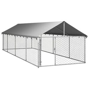Gecheer Chenil Extérieur avec Toit Niche Polyvalente pour Chiens Cage d'extérieur pour Chenil en Acier Galvanisé 600x200x150 cm