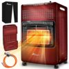 TRESKO Chauffage au gaz 4200 watts incluant un régulateur de pression de gaz, un tuyau de gaz et une couverture | Chauffage à gaz avec 3 niveaux de chauffage | Appareil de chauffage au gaz (Rouge)