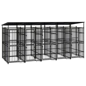 Chenil d'Extérieur avec Toit pour Chiens Acier 9,22 m² Cage Enclos