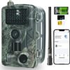 TUYA APP Caméra de chasse 4G TUYA Caméra de suivi en direct Vidéo en direct 2K 30 MP IP66, Serveur gratuit, Scanner le code QR de la télécommande, Convient à toute carte SIM – Carte SIM SD 16 Go…