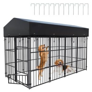 BingoPaw Chenil pour Chien Éxterieur: Parc Enclos Chien Extérieur Intérieur Cage Niche Grande Taille en Métal avec Toit Tissu Oxford 249x120x165cm