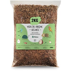 PIKHOO | vers de Farine Séchés | 2kg et 5kg | Friandises pour Oiseaux Sauvages Tortues Rongeurs Reptiles Hérissons Poissons