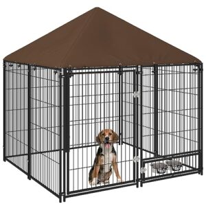 PawHut Chenil extérieur pour Chiens en métal et Tissu Oxford avec Support gamelle et Toit résistant aux intempéries Espace spacieux 141 x 141 x 151 cm Noir