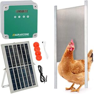 Agrarzone Porte de poulailler solaire automatique avec trappe 30 x 40 cm | avec minuterie et capteur de lumière | 230V, piles et solaire | un élevage de poules sécurisé