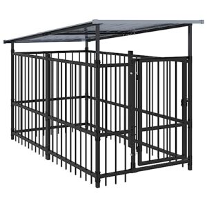 Chenil d'Extérieur avec Toit pour Chiens Acier 1,88 m² Cage Enclos