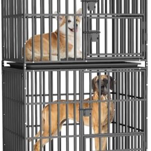 BingoPaw Cage Chien Interieur Solide: Caisse de Transport Double sur Roulette Grande Taille - Cages Deux Niveaux Robuste Extérieur pour Grand Chiens en Métal avec 2 Plateau Amovible 95x57x144.5cm