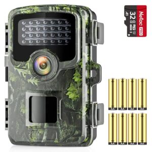 Coolifepro Caméra de Chasse 32MP 1520P HD Équipé d'une Carte Mémoire 32G et de Huit Batteries, Caméra de Chasse Nocturne Vitesse D'induction 0,1s, Piege Photo IP66 Étanche à l'eau et à la Poussière