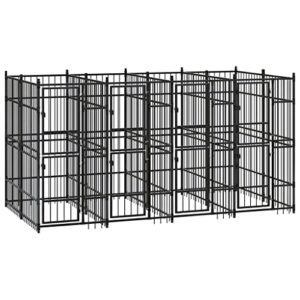 Chenil d'Extérieur pour Chiens Acier 7,37 m² Cage Niche Enclos Chiots