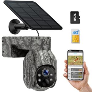 Caméra de Chasse 4G sans Fil avec Carte SIM, 2K HD 3MP Camera de Chasse Solaire avec Carte SD 32 Go Caméra de Surveillance Animaux Infrarouge Nocturne Exterieur Détecteur de Movement 0.2s IP66 Étanche
