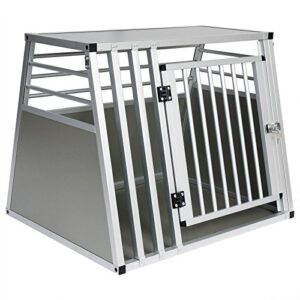 EUGAD Porte-Chien en Aluminium, Cage de Transport pour Animaux de Compagnie, Cage pour Grands Chiens, Husky, Labrador, Golden Retriever, Samoyède, Argenté, L80 x H65 x P65 cm 0061HT
