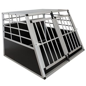 Juskys Caisse de Transport en Aluminium pour Chiens XL - 96 × 91 × 70 cm - Caisse Robuste et Facile à Entretenir pour la Voiture – 2 Portes grillagées verrouillables – Box Voyage pour Chiens