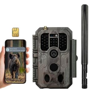Meidase S950 Caméra de Chasse 4G LTE avec APP et Carte SIM, Images 32MP Vidéos 1296P avec Audio, Vision Nocturne Infrarouge No-Glow de 30 m, Détecteur de Mouvement 0,1 s