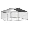 Gecheer Chenil Extérieur avec Toit Niche Polyvalente pour Chiens Cage d’extérieur pour Chenil en Acier Galvanisé 300x300x150 cm