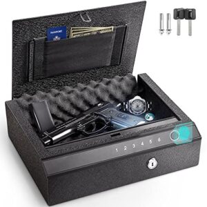 VEVOR Coffre-Fort pour Pistolet 32x25x8 cm Coffre-Fort à Empreinte Digitale Combinaison 20 Empreintes Clavier Code Clé Coffre de Sécurité Anti-Effraction en Acier Mallette Portable pour Argent Bijoux