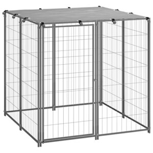 Chenil Argenté 110x110x110 cm Acier Cage pour Chien Chiots Extérieur