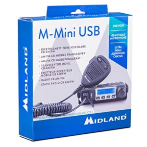 Midland M-Mini USB CB Radio - Mini Radio CB Multistandard avec Prise USB - 40 Canaux AM/FM, Multibande, Mode Double Squelch, Microphone Amovible - Installation Simple