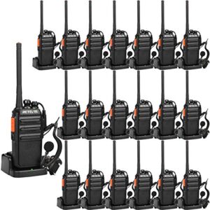 Retevis RT24 Talkie Walkie avec Oreillette, PMR446 sans Licence, 16 Canaux CTCSS/DCS, Talkie Walkie Rechargeable avec Chargeur, pour Société de Sécurité, Restaurants, Hôtel, etc. (20 pcs, Noir)