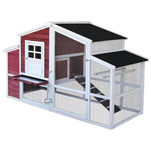 WilTec Poulailler XXL avec Nichoir & Abri spacieux Bois d'épicéa avec Toit en Bitume 2010x813x1165mm