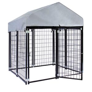 WilTec Chenil avec Toiture 121x121x137cm Enclos extérieur pour Chien Cage Niche Protection Solaire Outdoor