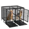 Cage Chien Grande Taille Métal: Caisse pour 2 Grand Chiens Intérieur XXL avec Diviseur Amovible Enclos Chien Extérieur – Parc Gros Chien sur Pied avec Double Plateaux 130x100x100cm