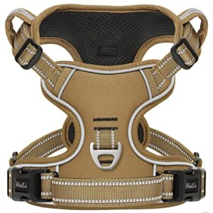 HEELE Harnais Chien, Harnais Chien Anti Traction, Réfléchissant, avec Poignée Rembourrée Contrôl, 2 Anneaux Métal, Harnais pour Petit Moyen et Grand Chien, Marron, S
