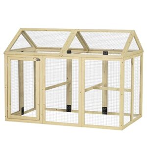 PawHut Enclos poulailler en Bois Cage à Poules Parc grillagé 140 x 88,5 x 106 cm - Naturel