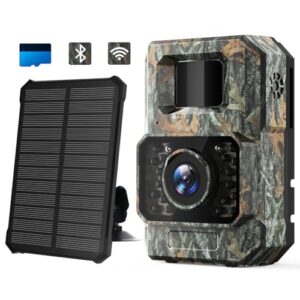 Coolifepro 48MP WiFi Caméra de Chasse, Batterie intégrée de 2000MAH, Pas Besoin de Piles Supplémentaires, Angle d'Induction 100° LED 850nm Camera Infrarouge, avec Panneau Solaire et Carte mémoire 32GB