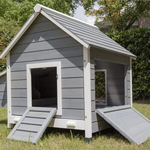 Pets Imperial® Poulailler Hawksmoor - Gris - 2 Espaces De Nidification - Poulailler en Bois - avec Plateau Coulissant Et Toit Ouvrant