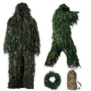 The7boX Ghillie Suit, Vêtements de Chasse Camouflage 3D avec Sangle élastique Camouflage Convient pour CS, Jungle Hunting, Paintball, Airsoft, Wildlife Photography
