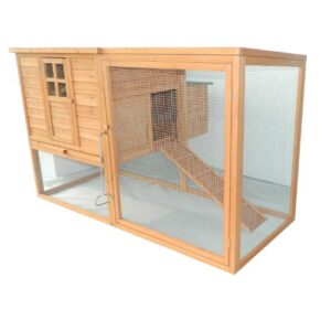 PawHut Poulailler Cottage Cage à Poules sur Pied dim. 168L x 110l x 101H cm Multi-équipement Bois Sapin lasuré