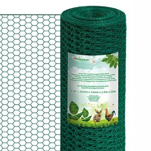Amagabeli 1M x 25M Grillage Voliere à Poule Cloture Jardin 13mm Grillage Poulailler Grillage Plastifié PVC Maille Hexagonal grillage Voliere Poulailler Metallique Grillage Triple Torsion DA136