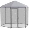 PawHut Enclos poulailler chenil volière Hexagonal extérieur 5 m² – Parc grillagé dim. 2,8L x 2,45l x 2,46H – Espace Couvert – Acier galvanisé – 5/8 Poules