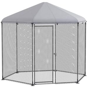 PawHut Enclos poulailler chenil volière Hexagonal extérieur 5 m² - Parc grillagé dim. 2,8L x 2,45l x 2,46H - Espace Couvert - Acier galvanisé - 5/8 Poules