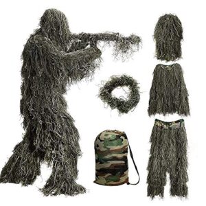 Bseical Ghillie Suit Sniper, Militaire, Camouflage Airsoft Sniper, Tenue Chasse Veste Pantalon Equipement Jungle Forêt 3D Fil Kit (Free)